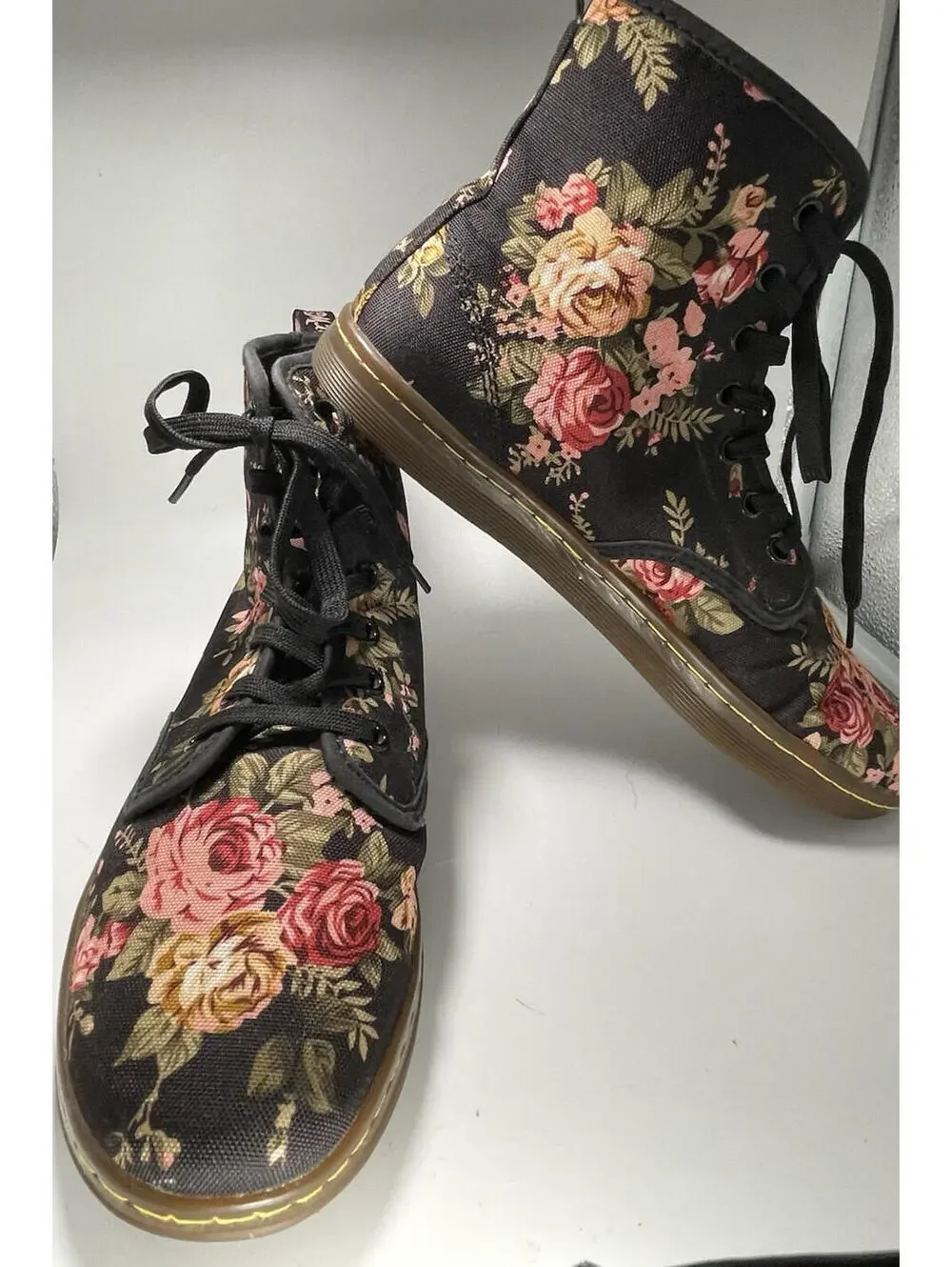 Dr. Martens Black Floral Canvas Lace-Up Ankle Boots